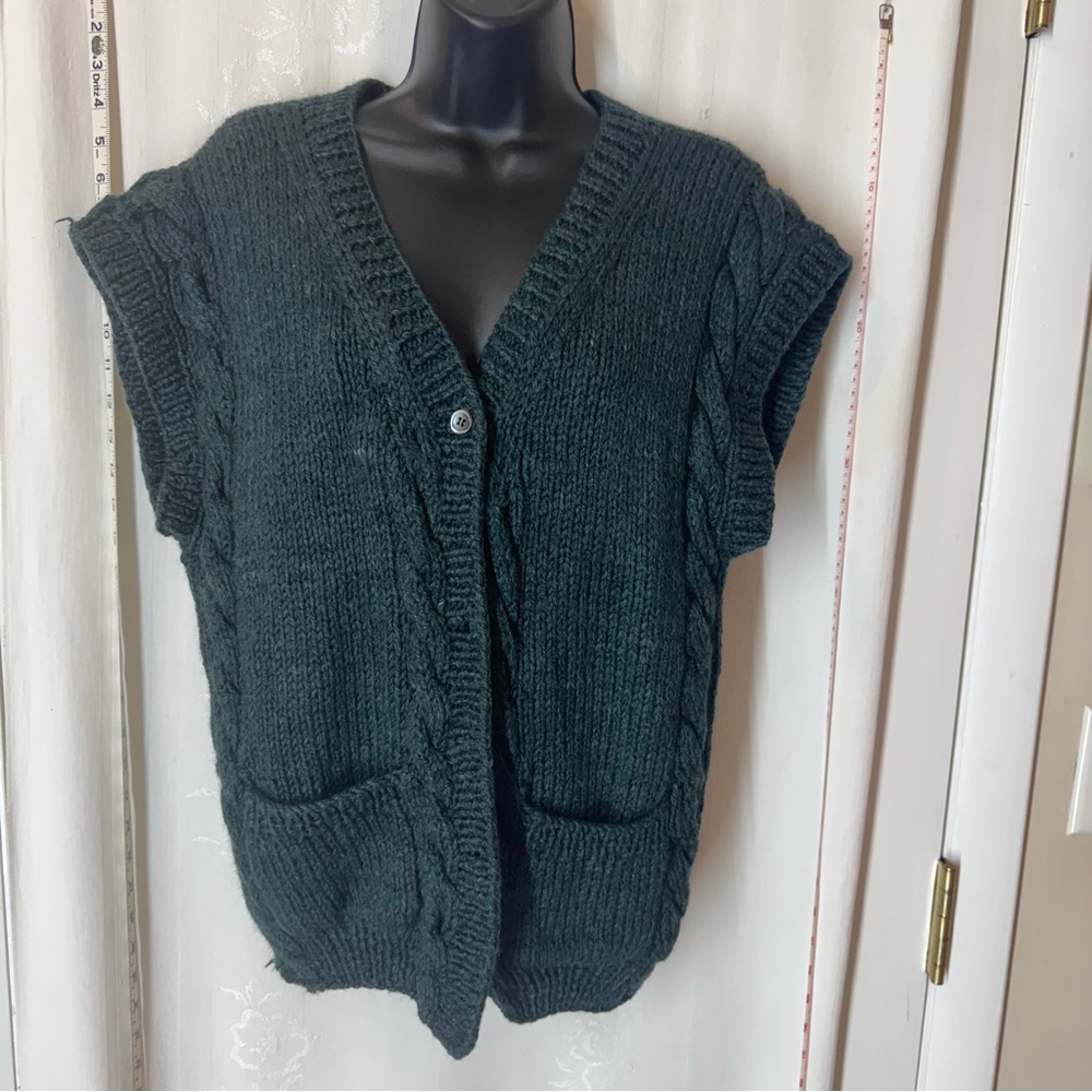 Vintage Women's Calvin Klein Green Cardigan Sweater with Textured Knit